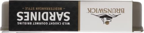 Brunswick Wild Caught Gourmet Brisling Sardines in Extra Virgin Olive Oil, Mediterranean Style with Black Olives, Herbs and Spices, 4.23 oz Can - Wild Caught Sardines - 13g Protein per Serving