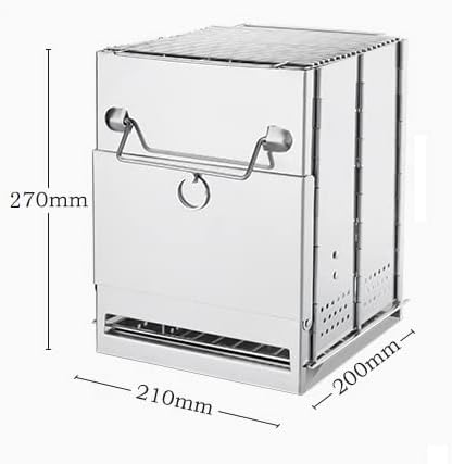 Foldable Camping Wood Burning Stove with Grill, Camp Stove Collapsible Backpacking Survival Stove Stainless Steel Campfire Stove for Outdoor Cooking Picnic Hiking BBQ (Sliver-Large)