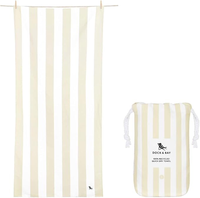 Dock & Bay Customized Beach Towel - Quick Dry, Sand Free - Compact, Lightweight - 100% Recycled - Includes Bag - Cabana - Bora Bora Beige - Large