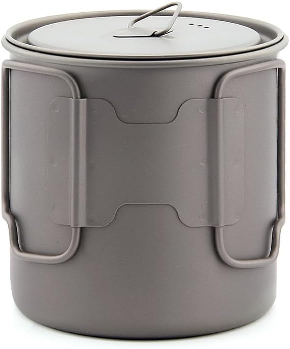Titanium Camping Mug 750 ml / 25 oz Single-Wall Pot with Lid, Ultralight Backpacking Cup, Folding Handles, Boil Water & Cook Meals for Hiking, Bushcraft, Outdoor Survival