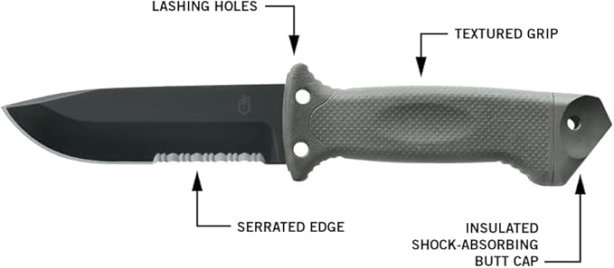 Gerber Gear LMF II Infantry Survival Knife, Military Grade Tactical Fixed Blade with Serrated Edge, Shock Absorbing Handle, Molle Sheath and Sharpener, Green