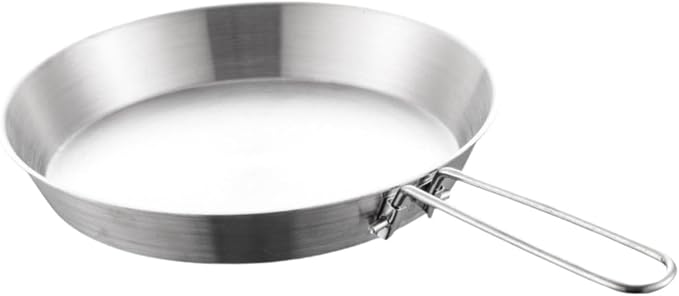 Stainless Steel Camping Fry Pan Cookware Foldable Handle Easy to Clean Multipurpose Outdoor Cooking Griddle Non Stick Skillet, 12cm