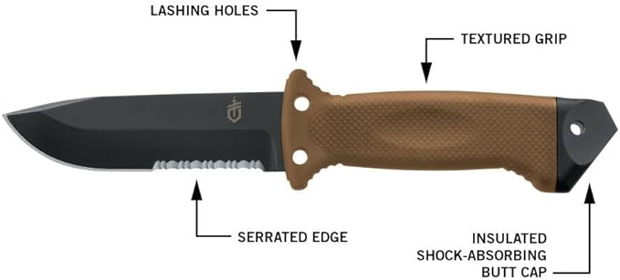 Gerber Gear LMF II Infantry Survival Knife, Military Grade Tactical Fixed Blade with Serrated Edge, Shock Absorbing Handle, Molle Sheath and Sharpener, Coyote Brown