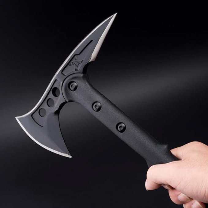 DOOM BLADE Camping Hatchet Axe with Nylon Sheath,Tomahawk Viking Forged High Carbon Steel,Portable Camping Axe for Outdoor Splitting Wood,Hunting (Double-Bit Axe + Hatchet + Fixed Blade Knife)