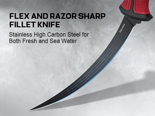 Fillet Knife and Bait Knife Set Performance 5"-6"-7" G4116 German Flex Razor Sharp Stainless-Steel Blade with Sheath for Filleting and Boning, Pro Fishing Gear and Equipment Tools, Cool Fishing Gift for Men (Black-Red)