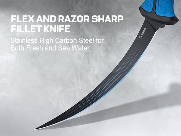 Fillet Knife and Bait Knife Set Performance 5"-6"-7" G4116 German Flex Razor Sharp Stainless-Steel Blade with Sheath for Filleting and Boning, Pro Fishing Gear and Equipment Tools, Cool Fishing Gift for Men (Black-Blue)