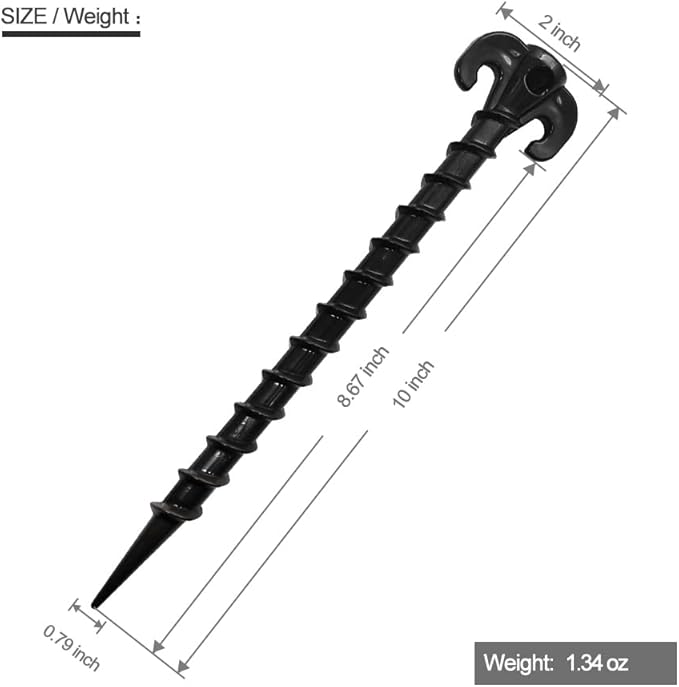 Beach Tent Stakes Canopy Anchors Canopy Stakes Heavy Duty Screw Shape 10 inch - 8 Pack Black