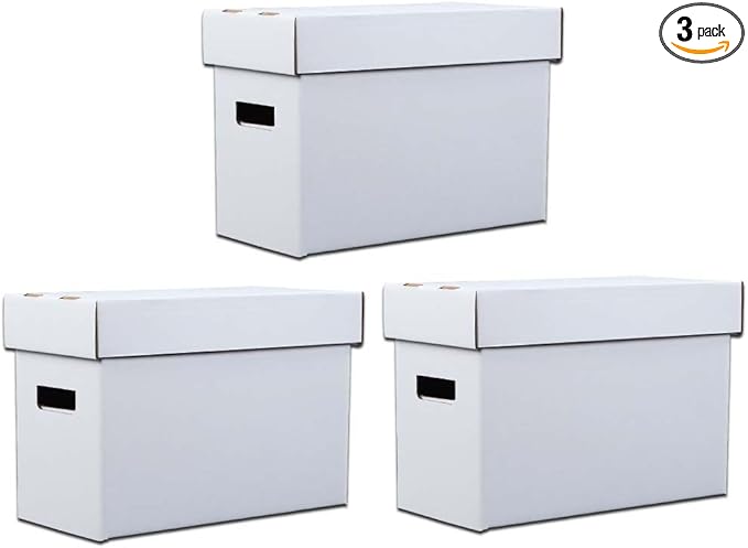 3 Pack Box Storage for Storing Small Items/Books/Kitchen/Supplies/Card, Corrugated Board Holds 150-175 Comics Collapsible/Stackable