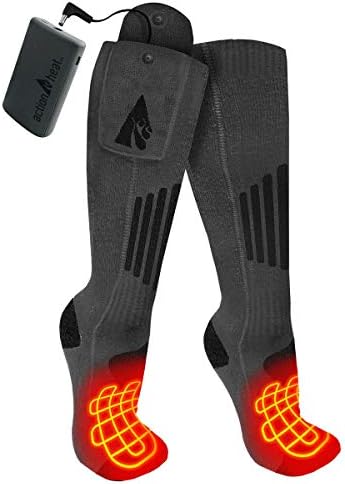 ActionHeat 3.7V Rechargeable Battery Heated Socks 2.0 with Remote Control – Cotton and Wool Thermal Socks – Electric Heating Socks for Cold Weather Outdoor Activities – Grey/Black
