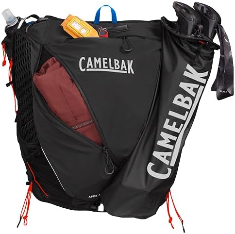CamelBak Apex Pro Run Endrance Racing Vest with RECCO Technology - Soft Flask Hydration and Trekking Pole Quiver - Black, L