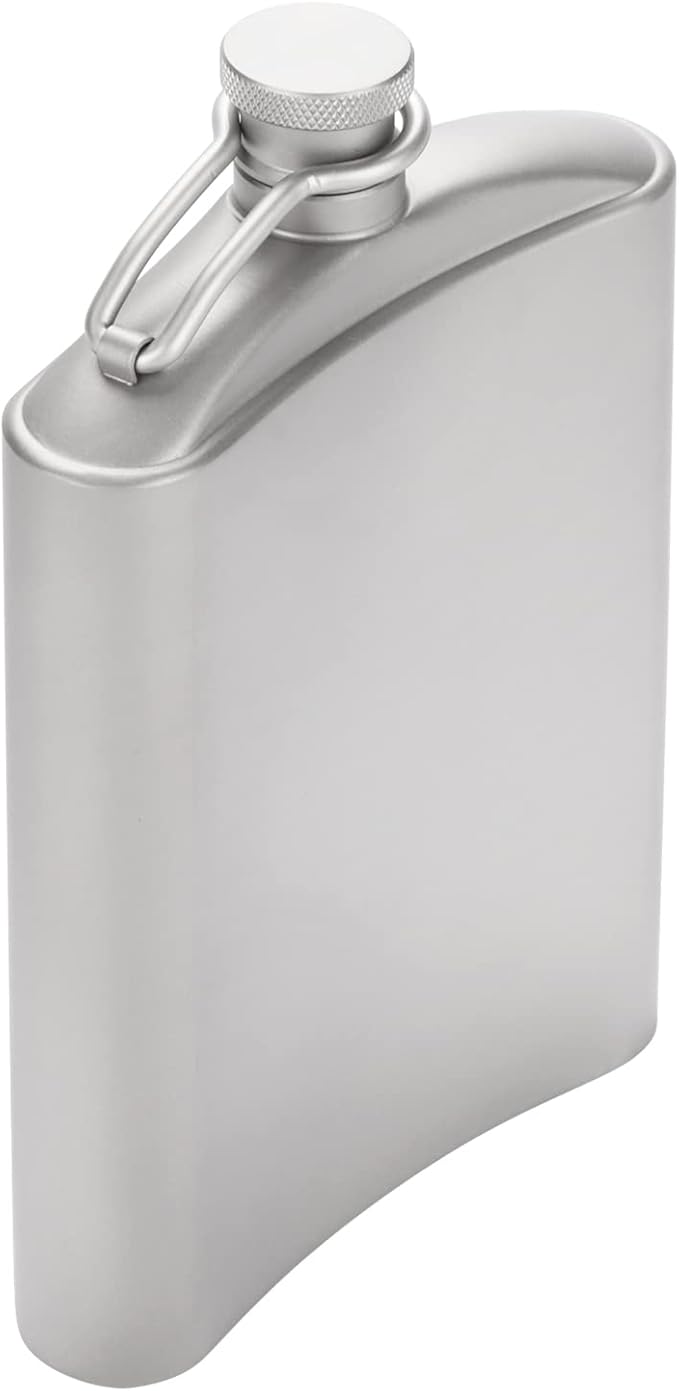 SILVERANT Titanium Hip Flask 220ml/7.74 fl oz, Ultralight Portable Leakproof Pocket Flask Flagon With Screw Cap Clip, Drawstring Cloth Case & Pouring Funnel