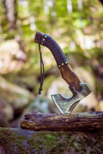 Hand-Forged Viking Axe with Carbon Steel Blade ??Ash Wood Handle ??Norse Inspired Battle Hatchet for Camping, Throwing, Collecting, or Unique Gifting ??Handmade Craftsmanship.