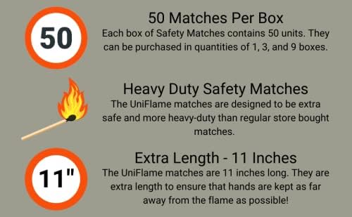 11" Extra Long Safety Matches, Heavy Duty Safety Long Wooden Matches for Indoor & Outdoor Grill, 11" Lengthy Match for Lighting Fireplace, Candles, Firepits, BBQ Grill & Camping - Pack of 3(150 Match)