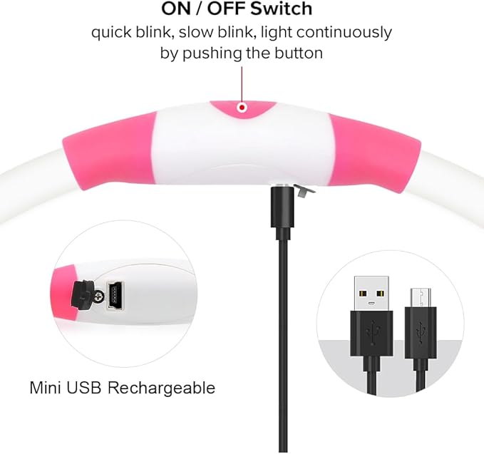Light Up Dog Collar - Rechargeable LED Dog Collar Glow in The Dark, Illuminated Pet Safety Light for Night Walking (Candy Pink)
