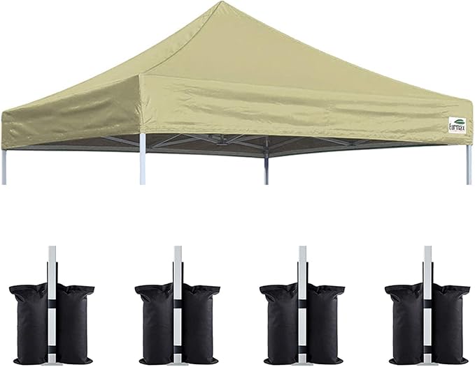 Eurmax USA New 10x10 Pop Up Canopy Replacement Canopy Tent Top Cover, Instant Canopy Top Cover ONLY, Choose 30 Colors,Bonus 4PC Pack Weight Bag (Beige)