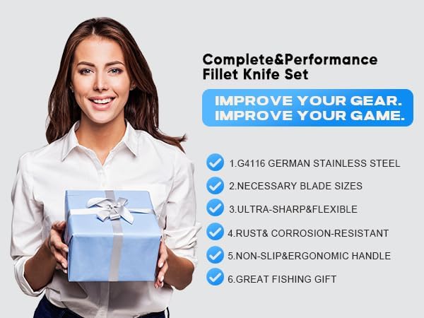 Fillet Knife and Bait Knife Set Performance 5"-6"-7" G4116 German Flex Razor Sharp Stainless-Steel Blade with Sheath for Filleting and Boning, Pro Fishing Gear and Equipment Tools, Cool Fishing Gift for Men (Black-Blue)
