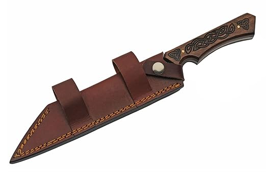 SZCO Supplies 12.25??Full Tang Celtic Handle Damascus Steel Reverse Tanto Seax Knife With Leather Sheath, Brown (DM-1300)