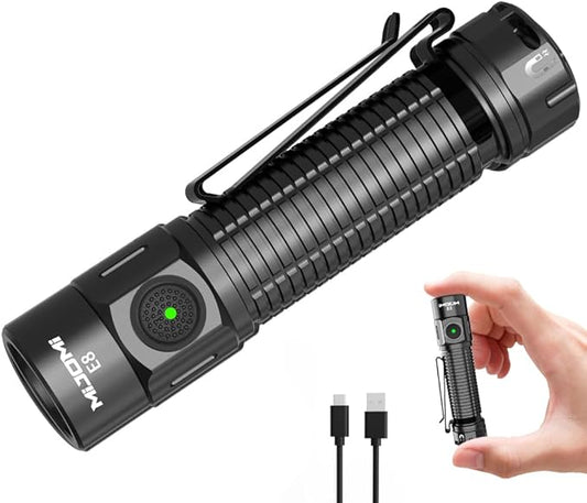 E8 Compact Size Rechargeable Flashlight, 2000 Lumen with 6 Modes, Waterproof and Drop Resistant for Family Events, Camping, Outdoors and Emergency