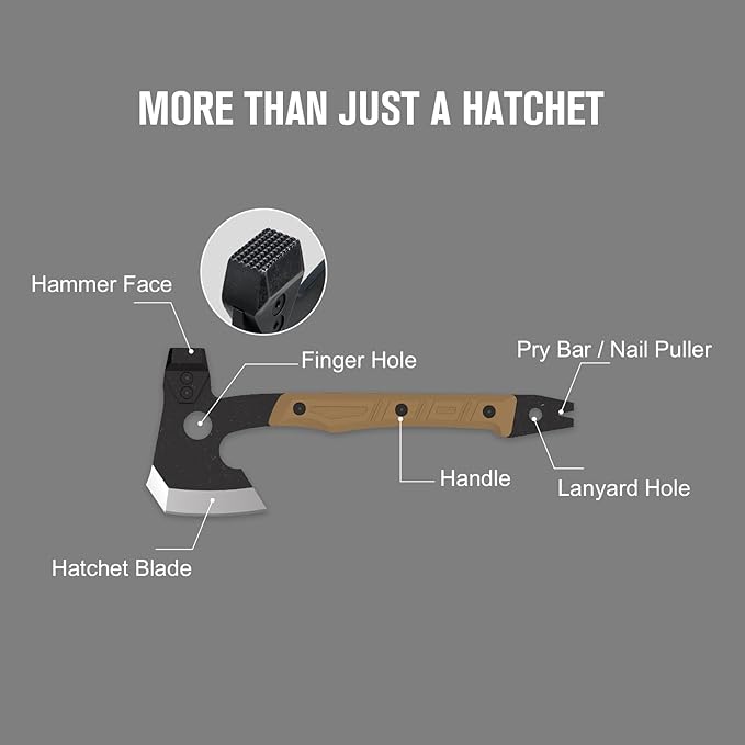 OKNIFE Otacle A1 Survival Hatchet & Camping Axe, 4 in 1 Full Tang Tactical Axe, G10 Non-Slip Grip Tomahawk with Durable Kydex Sheath