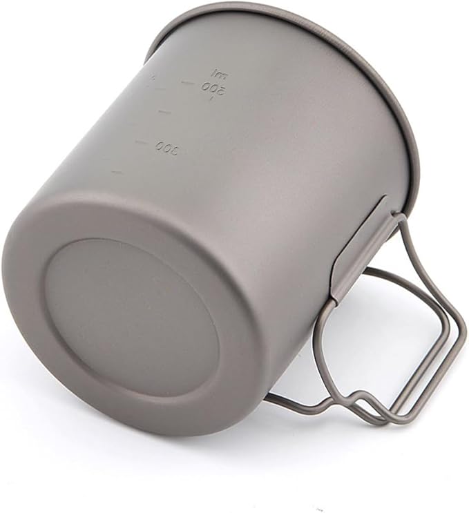 Titanium Camping Mug 750 ml / 25 oz Single-Wall Pot with Lid, Ultralight Backpacking Cup, Folding Handles, Boil Water & Cook Meals for Hiking, Bushcraft, Outdoor Survival