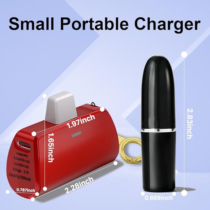 WAVYPO Keychain Portable Charger 2500mAh, USB-C Cell Phone Portable Power Bank, Compatible for iPhone 16/15/15 plus/15 pro/15 pro Max/Android/Samsung/Moto/LG (Red)