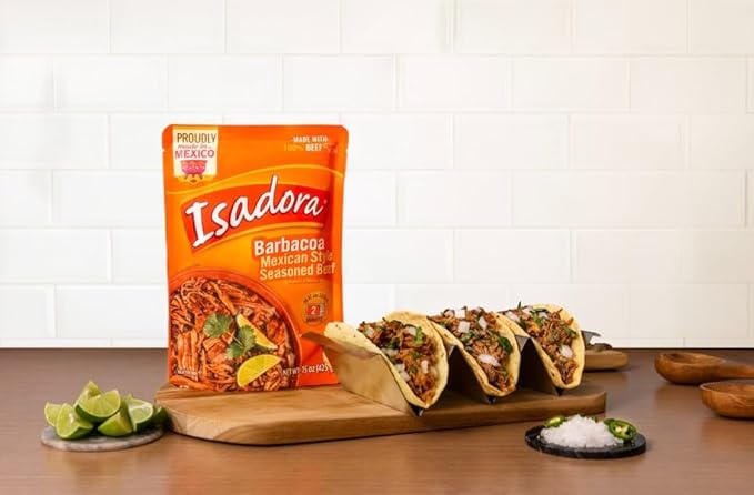 Isadora Fully Cooked Barbacoa Mexican Style 15 oz, Ready-to-eat, Seasoned Beef, Instant Meal, Shelf Stable