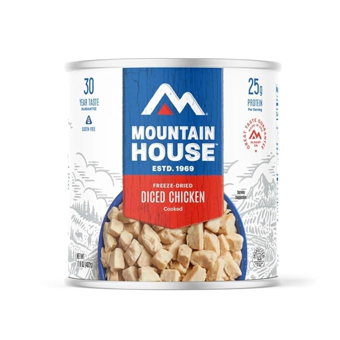Mountain House Freeze-Dried Cooked Diced Chicken #10 Can ??Dairy-Free, Gluten-Free ??14 Servings per Can ??30-Year Taste Guarantee ??Emergency, Survival, Camping & Backpacking Food ??Long-Term Storage ??Pack of 6
