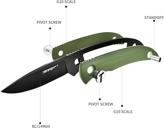 TONIFE Nova 2.68'' Blade Mini Neck Knife Full Tang Fixed Blade Knife with Kydex Sheath and Adjustable Paracord Lanyard for Camping Outdoor Survival Tool (Green+Black Titanium)