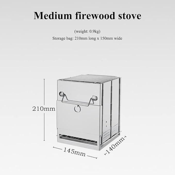 Camping Wood Burning Stove with Grill, Collapsible Backpacking Survival Rocket Stove Stainless Steel Campfire Stove for Outdoor Cooking Picnic Hiking BBQ (Sliver-Small)