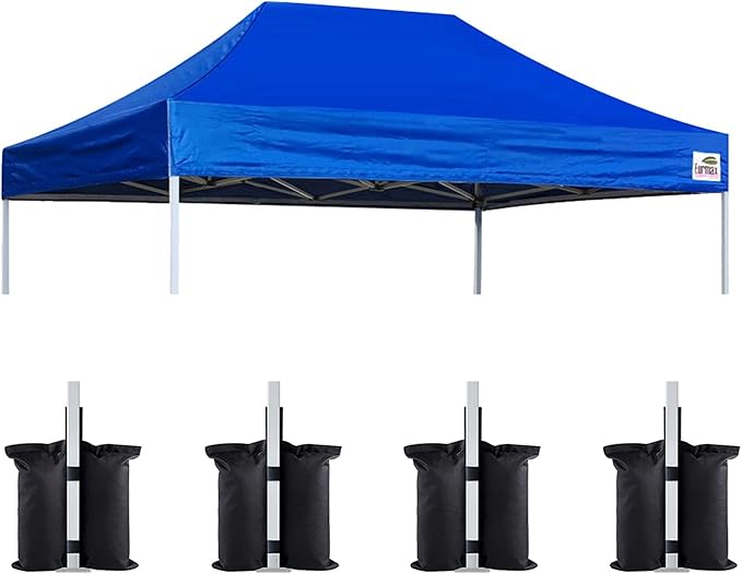 Eurmax USA Pop Up Canopy Replacement Canopy Tent Top Cover, Instant Canopy Top Cover ONLY,Bonus 4PC Pack Weight Bag (8x12, Blue)