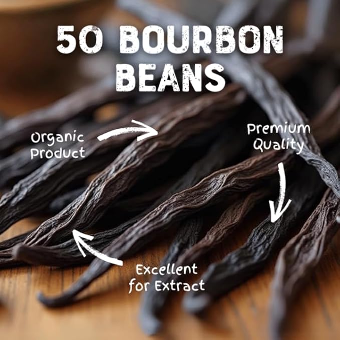 Nature's Greatest Organic Madagascar Bourbon Vanilla Beans - Grade B, Non-GMO, Kosher, Gluten - Free | Sustainably Sourced & Naturally Derived | Premium Quality Extract, Baking, and Cooking 50ct