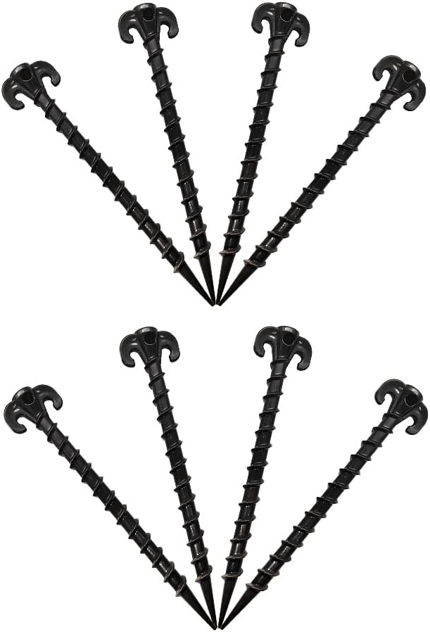 Beach Tent Stakes Canopy Anchors Canopy Stakes Heavy Duty Screw Shape 10 inch - 8 Pack Black