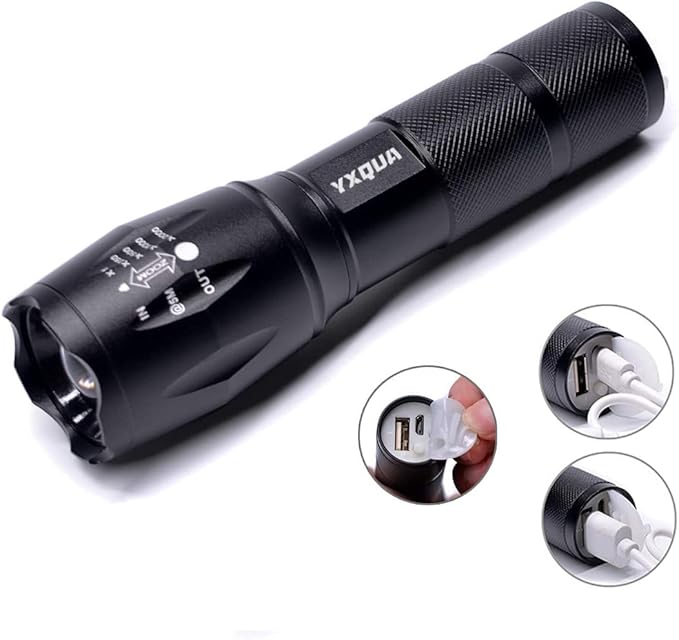 USB Rechargeable Flashlights, 8381 High Lumens Lights, 3 Modes, Zoomable & Waterproof Super Bright Flash Light for Camping, Hiking, Emergency Hurricane(5.1 in)