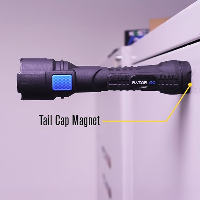 Bright Star Razor Go All-Purpose LED Flashlight – 21,000 Candela Beam, 24-Hour Runtime, Magnetic Hands-Free Base – Heavy-Duty Utility Light with AA Batteries Included – Made in USA