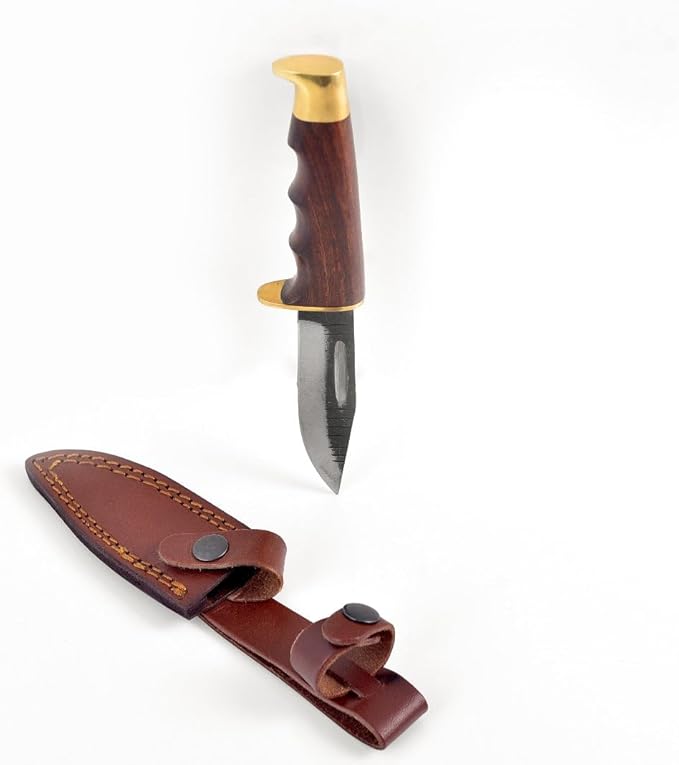 Titan International Knives Titan Intl Knives Skinning Knife | Carbon Steel knives for men | Rosewood Handle with Brass Hilt & Pommel | Fixed Blade Hunting Knife | Belt Knife with Sheath