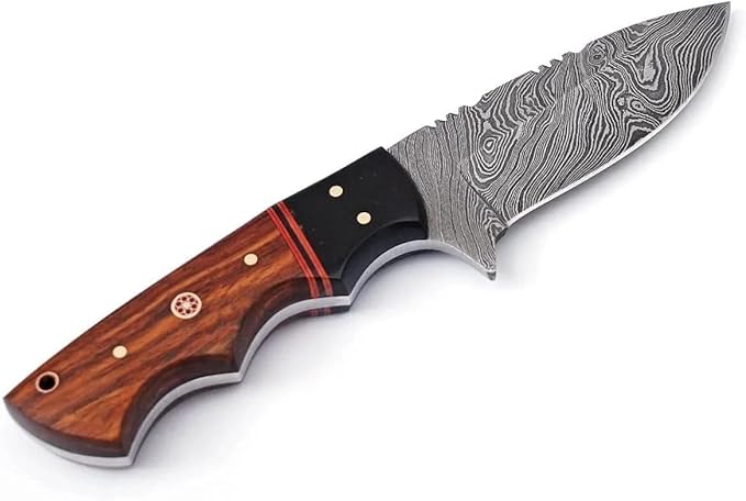 Custom Handmade Fixed Blade Hunting Damascus Knife - 8 Inch hand Forged Full Tang Rose Wood & Micarta Handle Knives For Hunting, Outdoor Camping, Hiking, Fishing, Bushcraft Knives With Leather Sheath