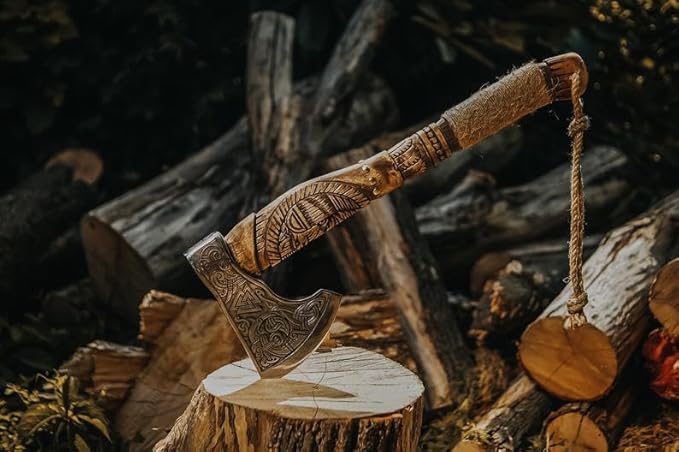 AX-7992 Custom Gift Forged Carbon Steel Viking Axe with Rose Wood Shaft, Viking Bearded Camping Axe, Mens Gift, Poshland Axe