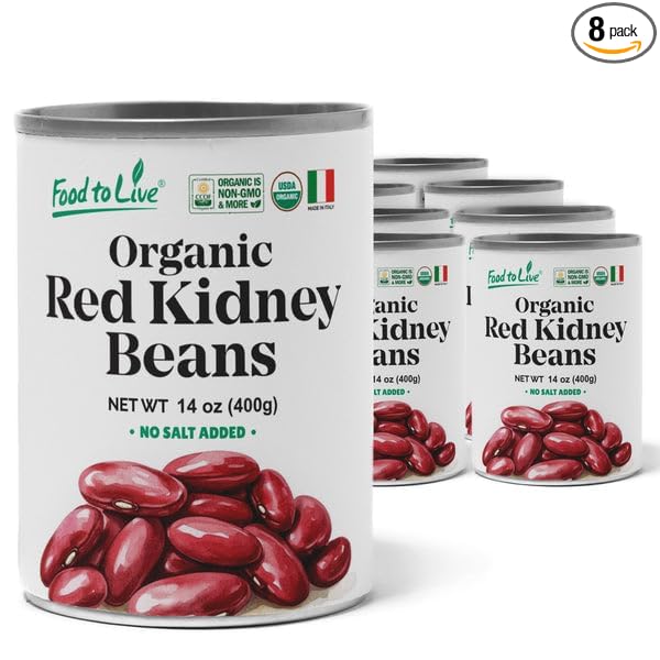 Food to Live Organic Italian Red Kidney Beans, 14 oz (Pack of 8) – Unsalted, Non-GMO, Vegan. Ready to Eat. Perfect for Salads, Soups, Pasta e Fagioli. Wholesale