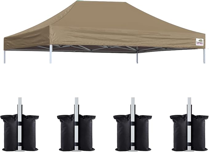 Eurmax USA Pop Up Canopy Top Gazebo Tent Cover Replacement Top Only,Bonus 4PC Pack Weight Bag (10x15, Khaki)