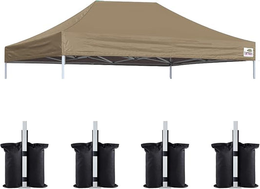 Eurmax USA Pop Up Canopy Top Gazebo Tent Cover Replacement Top Only,Bonus 4PC Pack Weight Bag (10x15, Khaki)