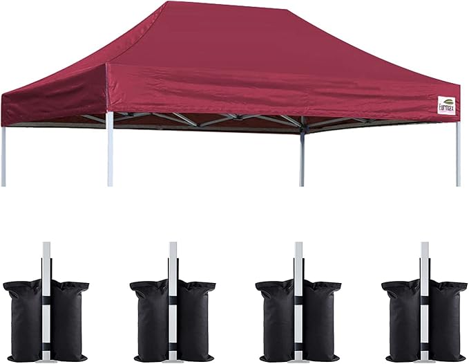Eurmax USA Pop Up Canopy Replacement Canopy Tent Top Cover, Instant Canopy Top Cover ONLY,Bonus 4PC Pack Weight Bag (8x12, Burgundy)