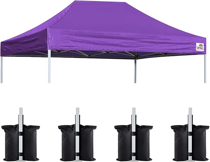 Eurmax USA Pop Up Canopy Replacement Canopy Tent Top Cover, Instant Canopy Top Cover ONLY,Bonus 4PC Pack Weight Bag (8x12, Purple)