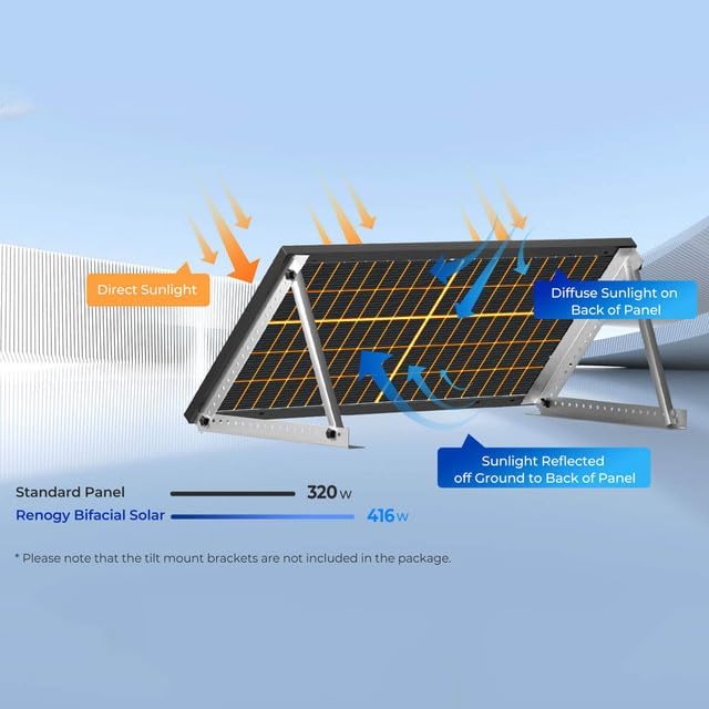 Renogy Bifacial 4pcs 320 Watt Solar Panels 12/24 Volt Monocrystalline PV Power Charger On/Off-Grid 1280W Supplies for Rooftop Charging Station Farm Yacht and Other Off-Grid Applications (Pack of 4)