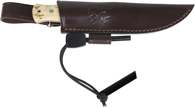 iFIELD Bushcraft Hunting Knife Workout EL29124-4.75" MOVA Full Tang Satin Blade, Curly Birch Handle, Brown Leather Sheath, Made in Spain, Outdoor Camping & Survival Tool