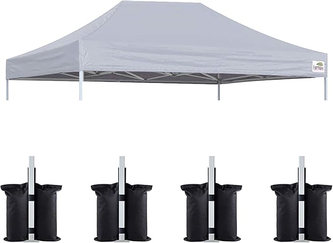 Eurmax USA Pop Up Canopy Top Gazebo Tent Cover Replacement Top Only,Bonus 4PC Pack Weight Bag (10x15, Grey)