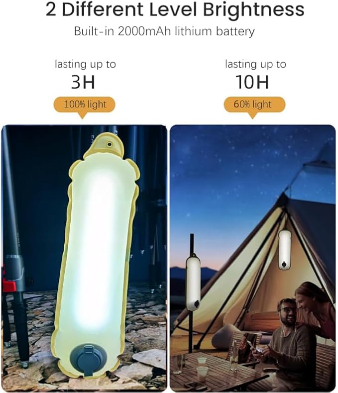 Inflatable Solar Camping Lantern, 4 Lighting Modes, IP66 Waterproof, USB Rechargeable Portable Tent Light (White Light)