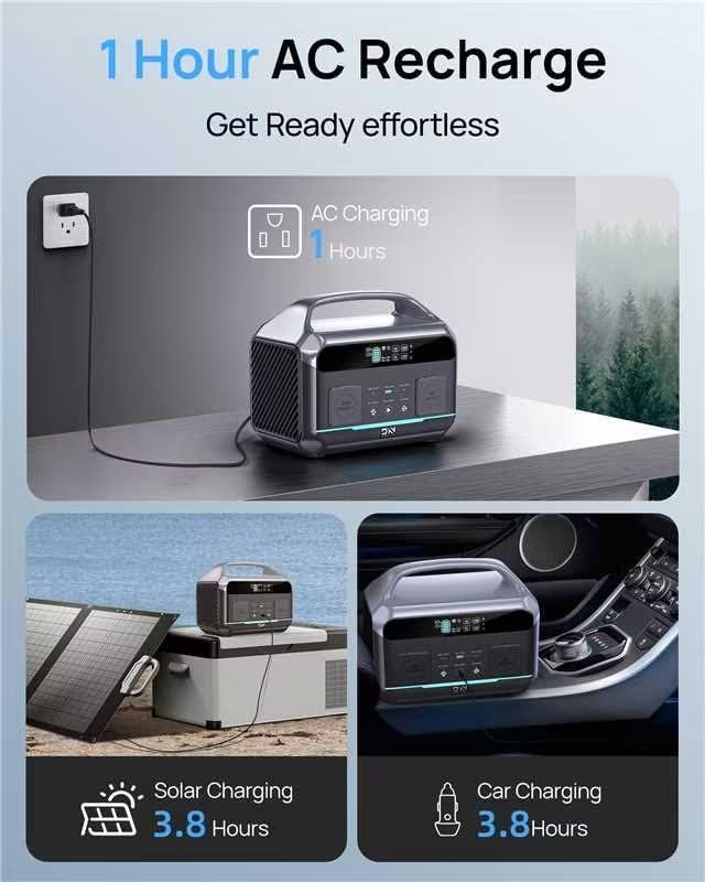 Portable Power Station with Solar Panel 100W, Solar Generator 1200W Peak, 576Wh LiFePO4 Battery with AC Outlets, 1.5Hour Fast Charging for Home & Emergency, Hurricane, CPAP