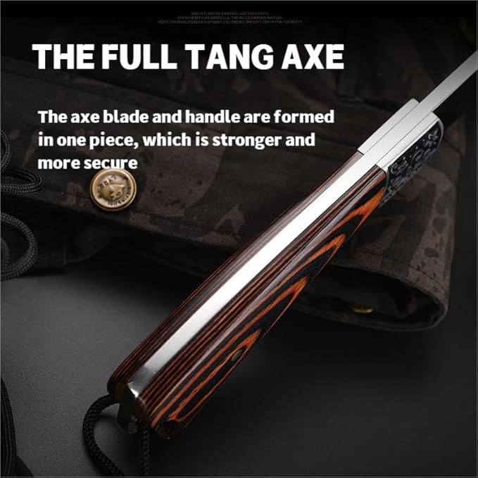 Camping Hatchet with Nylon Sheath,Tomahawk Viking Axe Etched Wolf Head Stainless Steel with Full Tang Wooden Grip,Camping Axe for Outdoor Splitting Wood,Hunting Survival,Farming Activities (Wolf Axe)