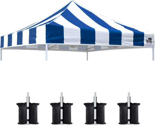 Eurmax USA New 10x10 Pop Up Canopy Replacement Canopy Tent Top Cover, Instant Canopy Top Cover ONLY, Choose 30 Colors,Bonus 4PC Pack Weight Bag (Stripe Blue)