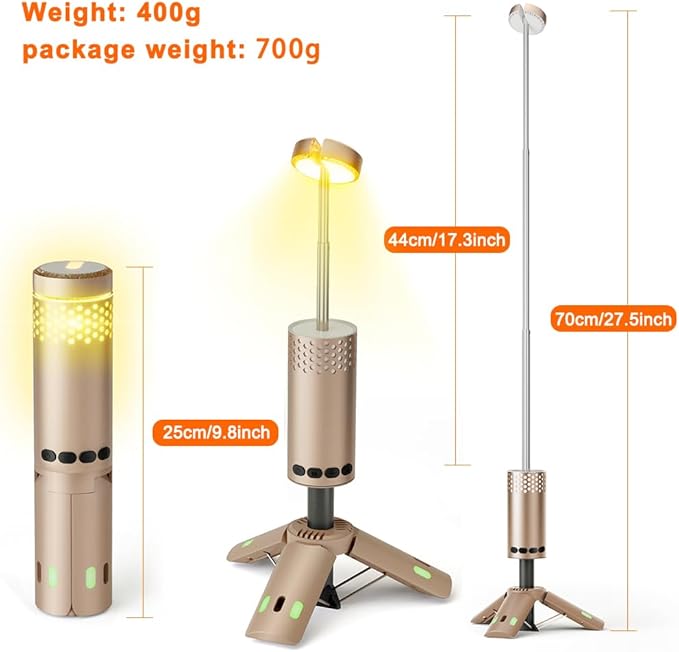 Camping Lights Rechargeable, Detachable Camping Lantern with Stand, Telescopic Waterproof Camp Lamp, Magnetic Work Hanging Light, LED Tent Flashlights for Emergency (Rose Gold)